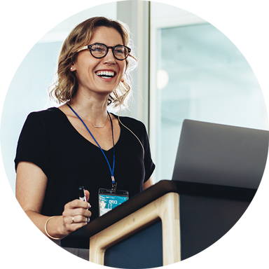 Smiling woman presenting